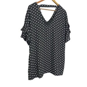 Suzanne Betro Top XL NWT Black Polka Dot ruffles business career short sleeve